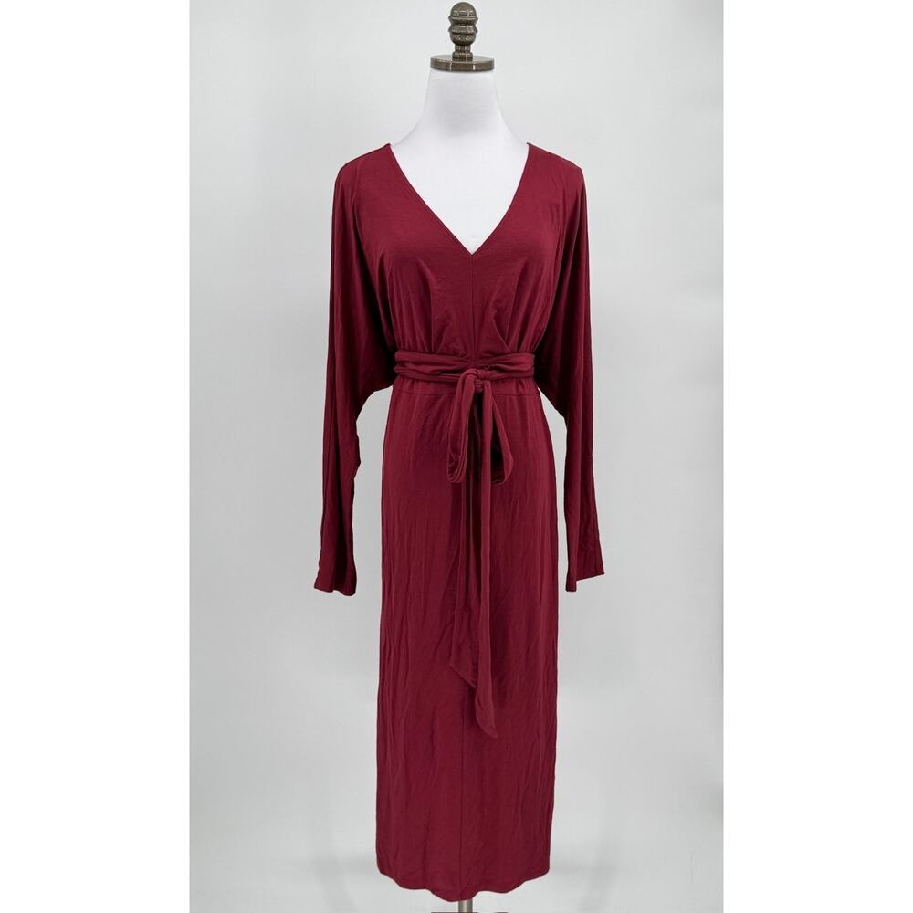 Universal Standard Cabernet Red Long Sleeve Wrap Front Sheath Dress Sz S NEW